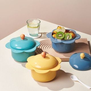 Bát úp mì - Bát ăn mì tôm inox 2 lớp hạ nhiệt hình hình hoa có nắp đậy đậy , đồ gia dụng thông minh, tiện ích
