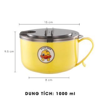 Bát ăn mì inox giữ nhiệt có nắp đậy 1 lít vịt vàng, xanh cute, ca tô đựng cháo mì đa năng , gia dụng decor thông minh