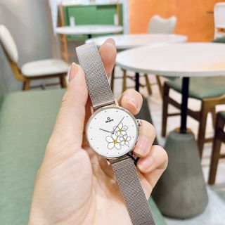 Đồng Hồ Nữ - Thương Hiệu DRACO D22-STN01 "Flower Garden" trắng dây lưới bạc