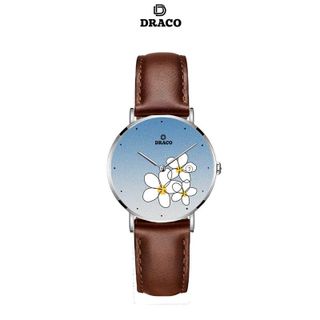 Đồng Hồ Nữ - Thương Hiệu DRACO D22-STN01 "Flower Garden" xanh dây da bò nâu giá sỉ