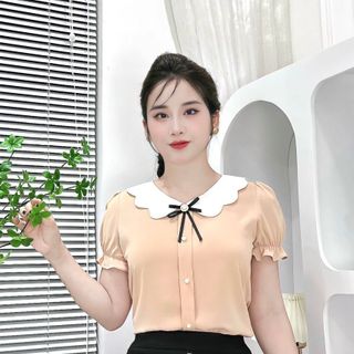 Áo sơ mi lụa đẹp cổ phối màu