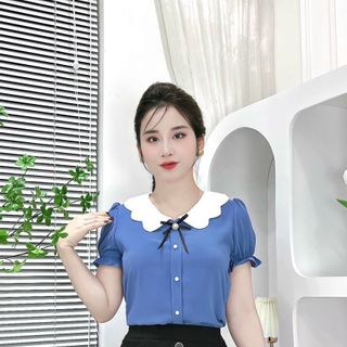 Áo sơ mi lụa đẹp cổ phối màu