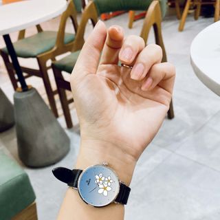 Đồng Hồ Nữ - Thương Hiệu DRACO D22-STN01 "Flower Garden" xanh dây da bò đen