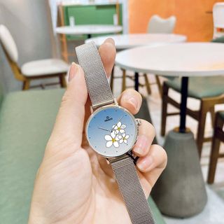 Đồng Hồ Nữ - Thương Hiệu DRACO D22-STN01 "Flower Garden" xanh dây lưới bạc