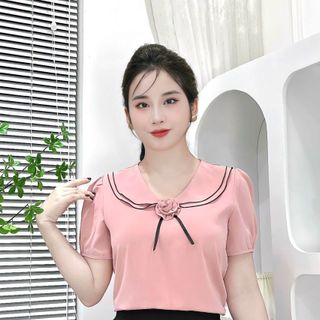 Áo lụa công sở cổ bèo viền