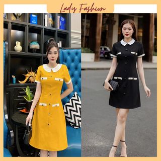 (HCM) Đầm suôn cổ trắng phối nút - D069- Lady fashion- Khánh Linh Style giá sỉ