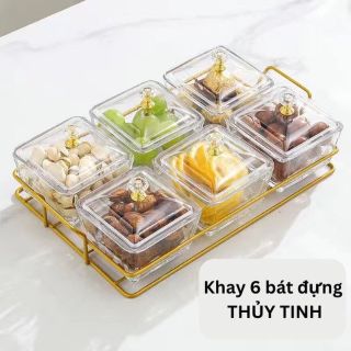 BỘ KHAY MỨT 6 NGĂN THUỶ TINH TRONG SUỐT giá sỉ