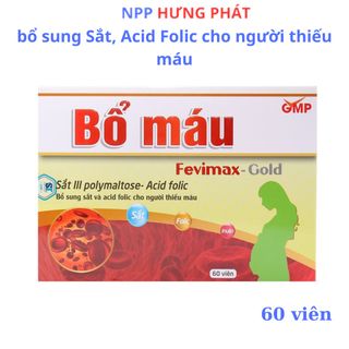 Viên uống Bổ máu Fevimax Gold bổ sung Sắt, Acid Folic cho người thiếu máu, phụ nữ mang thai và cho con bú hộp 60 viên giá sỉ