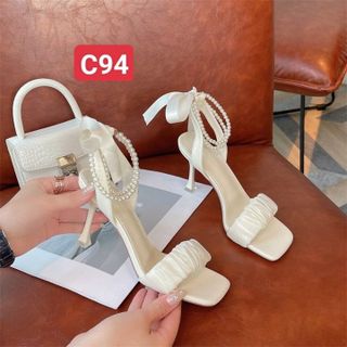 Giày cao gót nữ đế nhọn thắt nơ 7 phân, giày sandal 7 phân quai ngọc hottrend