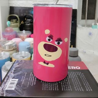 Ly giữ nhiệt hoạ tiết gấu dâu,dung tích 600ml,tặng kèm ống hút+ chổi vệ sinh ống hút+ túi đựng ly