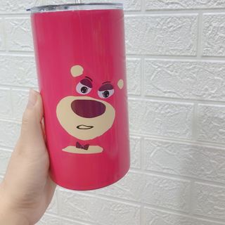Ly giữ nhiệt hoạ tiết gấu dâu,dung tích 600ml,tặng kèm ống hút+ chổi vệ sinh ống hút+ túi đựng ly