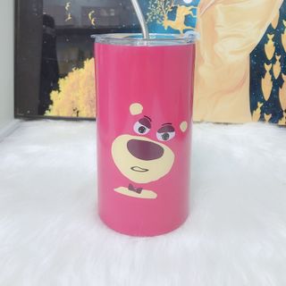 Ly giữ nhiệt hoạ tiết gấu dâu,dung tích 600ml,tặng kèm ống hút+ chổi vệ sinh ống hút+ túi đựng ly