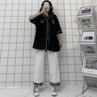 Áo sơ mi sọc viền thêu đầu thỏ kiểu dáng trẻ trung năng động giá sỉ - giá bán buôn