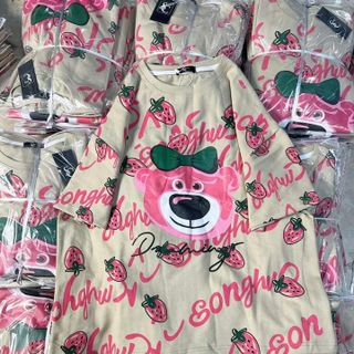 Áo gấu hồng in toàn thân