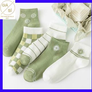Set vớ 5 đôi cổ ngắn gam màu xanh lá hàng đẹp sẳn sll