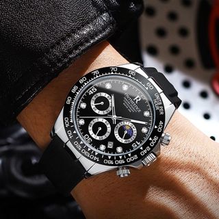 ĐỒNG HỒ NAM 6 KIM ĐÍNH ĐÁ DÂY CAO SU ONTHEEDGE