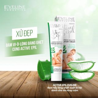 [ TẶNG nước tẩy trang 100ml ] Kem tẩy lông chiết xuất lô hội dành cho da nhạy cảm EVELINE ACTIVE EPIL (Tay, Nách, Bikini) 125ml