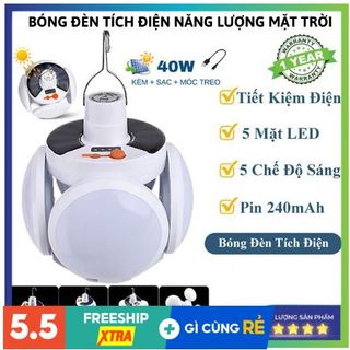 Bóng Đèn Tích Điện 40W , Năng Lượng Mặt Trời 4 Cánh ,Đèn Led Siêu Sáng ,Tiết Kiệm Điện Năng , Chống Nước -Bảo Hành 1 Năm giá sỉ