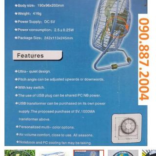 Quạt bàn đường kính 20cm cổng USB - 5v dùng Pin dự phòng