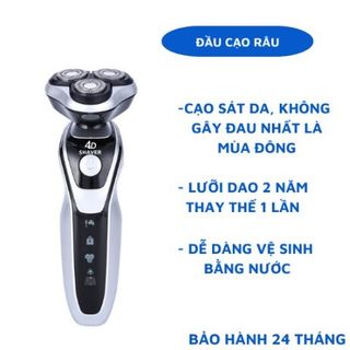 Máy cạo râu đa chức năng Shaver 4D 3in1, 3 lưỡi kép tự mài sắc, cạo sát sạch êm, chống nước