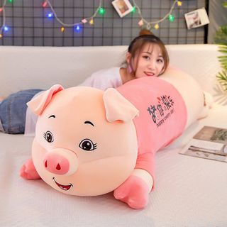Gấu bông gối ôm Tina Heo mặc áo hồng bông cao cấp, vỏ nhung Hàn Quốc mềm mịn, co dãn 4 chiều, size 90cm - 1m1