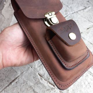 BAO DA ĐỰNG ĐIỆN THOẠI KÈM ZIPPO ĐEO THẮT LƯNG