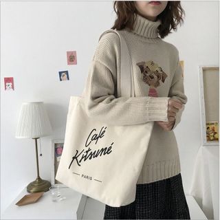 Túi tote canvas có khóa kéo và ngăn phụ (40x36x7cm)