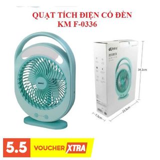 QUẠT SẠC TÍCH ĐIỆN CÓ ĐÈN LED SÁNG KM-F0336 MÀU XANH LỤC BẢO