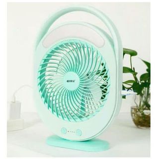 QUẠT SẠC TÍCH ĐIỆN CÓ ĐÈN LED SÁNG KM-F0336 MÀU XANH LỤC BẢO