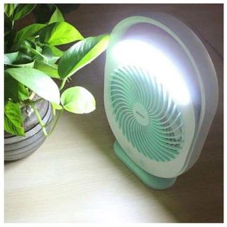 QUẠT SẠC TÍCH ĐIỆN CÓ ĐÈN LED SÁNG KM-F0336 MÀU XANH LỤC BẢO