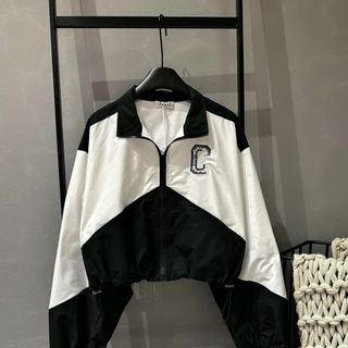 Áo Khoác Dù Nữ Croptop Họa Tiết In Chữ Nổi CELNIE Có Dây Rút Phối Màu Phong Cách Cá Tính