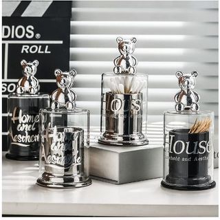 Hộp Đựng Tăm Xỉa Răng, Tăm Bông Nắp Hình Gấu Hộp đựng bông tăm khẩu trang gia đình chống bụi cao cấp có nắp đậy,