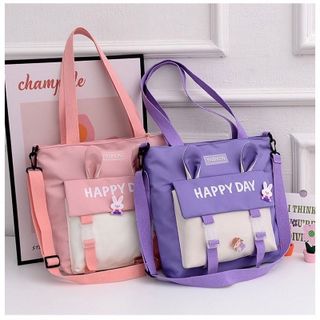 Túi tote nữ đi học, đi chơi thời trang tai thỏ happy day