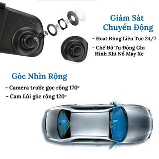 CAMERA HÀNH TRÌNH GƯƠNG CHIẾU HẬU (4.3INCH) FULL HD KÈM CAMERA LÙI