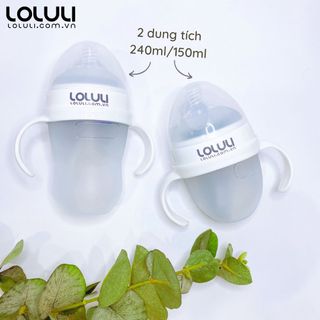 Bình sữa Loluli silicon siêu mềm cho bé chống sặc có ống hút 360 độ có quai 240ml
