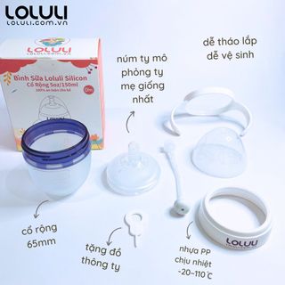 Bình sữa Loluli silicon siêu mềm cho bé chống sặc có ống hút 360 độ có quai 240ml