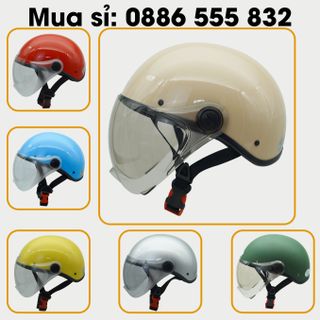 Mũ Bảo Hiểm Nửa Đầu Có Kính Amby Helmet - Kính che nửa mặt, khóa nhựa - Nhiều màu