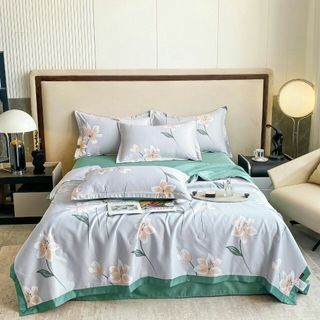 Bộ lụa thái 5 món mềm mịn mát sang trọng nhập khẩu cao cấp cho homestay, khách sạn, căn hộ dịch vụ