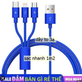 CÁP  3 ĐẦU  DÀI  1M2  DAY TO  3A  DÂY DÙ