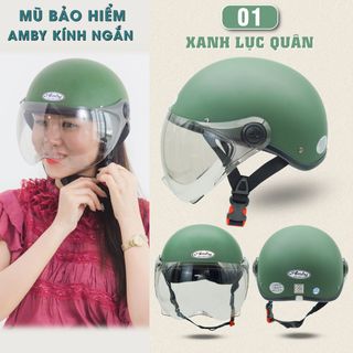 Mũ Bảo Hiểm Nửa Đầu Có Kính Amby Helmet - Kính che nửa mặt, khóa nhựa - Nhiều màu