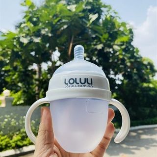 Bình sữa Loluli silicon siêu mềm cho bé chống sặc có ống hút 360 độ có quai 240ml