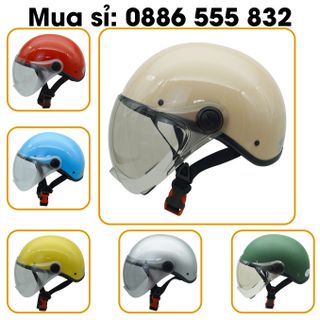 Mũ Bảo Hiểm Nửa Đầu Có Kính Amby Helmet - Kính che nửa mặt, khóa nhựa - Nhiều màu giá sỉ