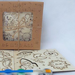 Bộ quà tặng khắc tên bé Quốc tế thiếu nhi 1/6 -Combo 05 tranh tô màu 5 cách chơi - kèm màu nước