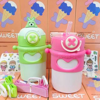 Bình giữ nhiệt có ống hút chữ X hình thú dễ thương 500ml