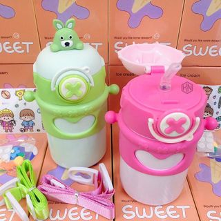 Bình giữ nhiệt có ống hút chữ X hình thú dễ thương 500ml