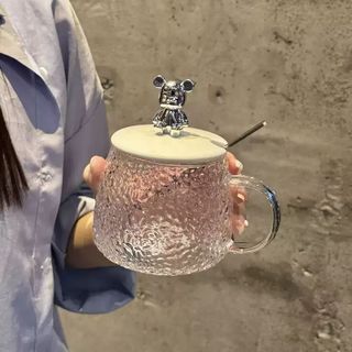 Cốc nước thủy tinh hình gấu Bearbrick chịu nhiệt cao 450ml