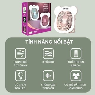 Tuyển đại lý bán quạt tích điện để bàn CWELL, mẫu tai gấu có đèn
