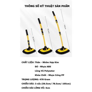 Chổi Lau Rửa Xe Ô Tô 3 Khớp Nối Linh Hoạt, Kéo Dài 1M, Sợi Nhung Mềm Mại Lau Siêu Sạch ( Giá Sỉ / Giá Buôn Bán )