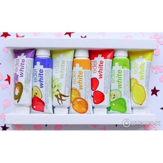 Kem đánh răng trẻ em edel+white 7 Früchtli, hộp 7x9.4 ml (ngừa sâu răng, củng cố men răng, răng trắng sáng, 7 ngày, 7 hương vị)