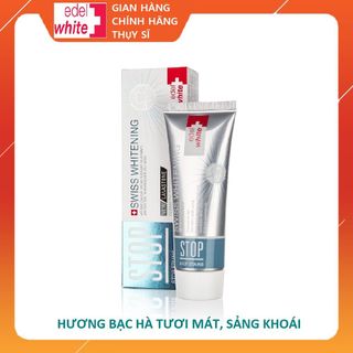 Kem đánh răng siêu trắng STOP Stains Whitening Thụy sĩ, 75ml giúp trắng răng, loại bỏ cao răng